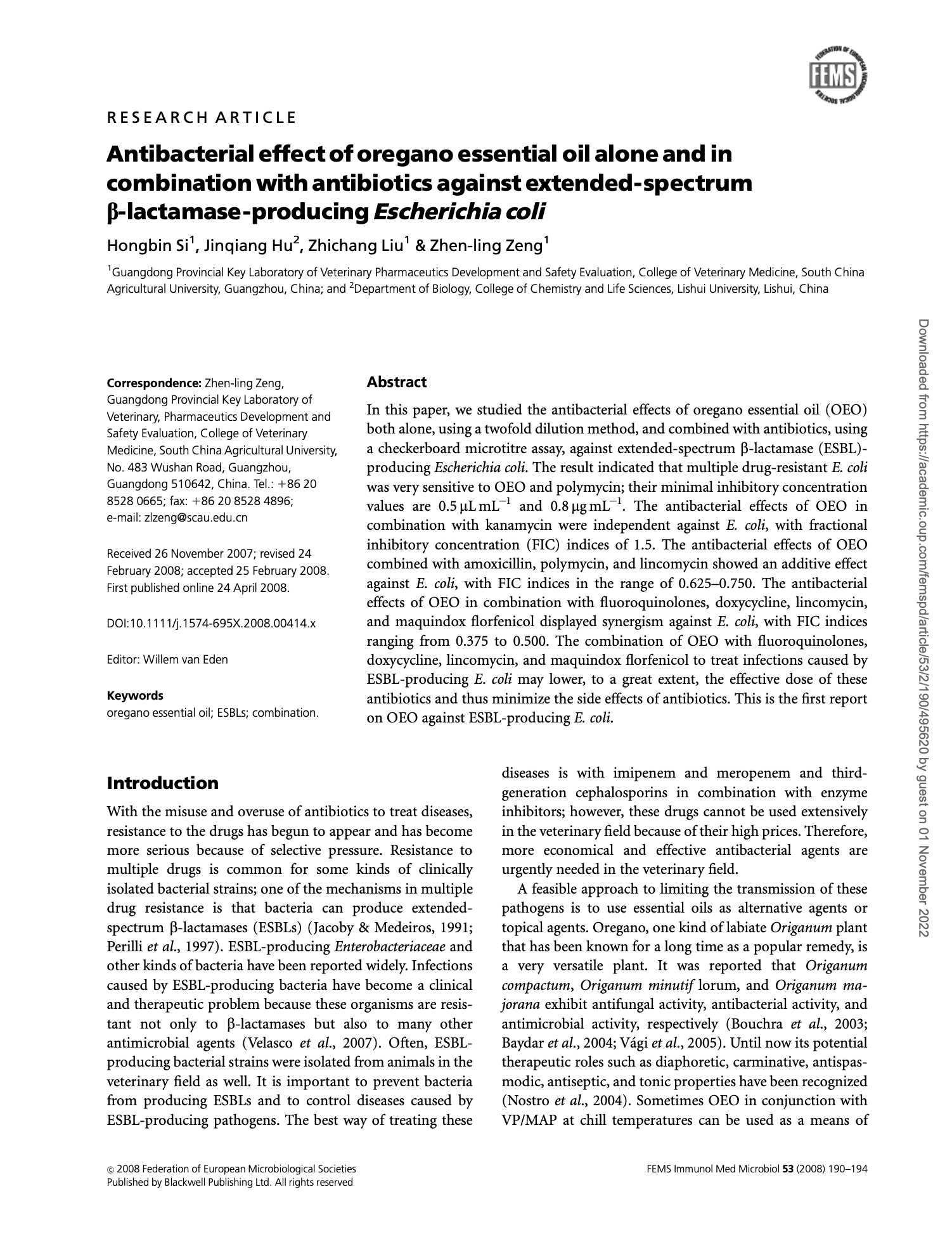 Antibacterial e¡ect of oregano essential oil alone and in combination ...