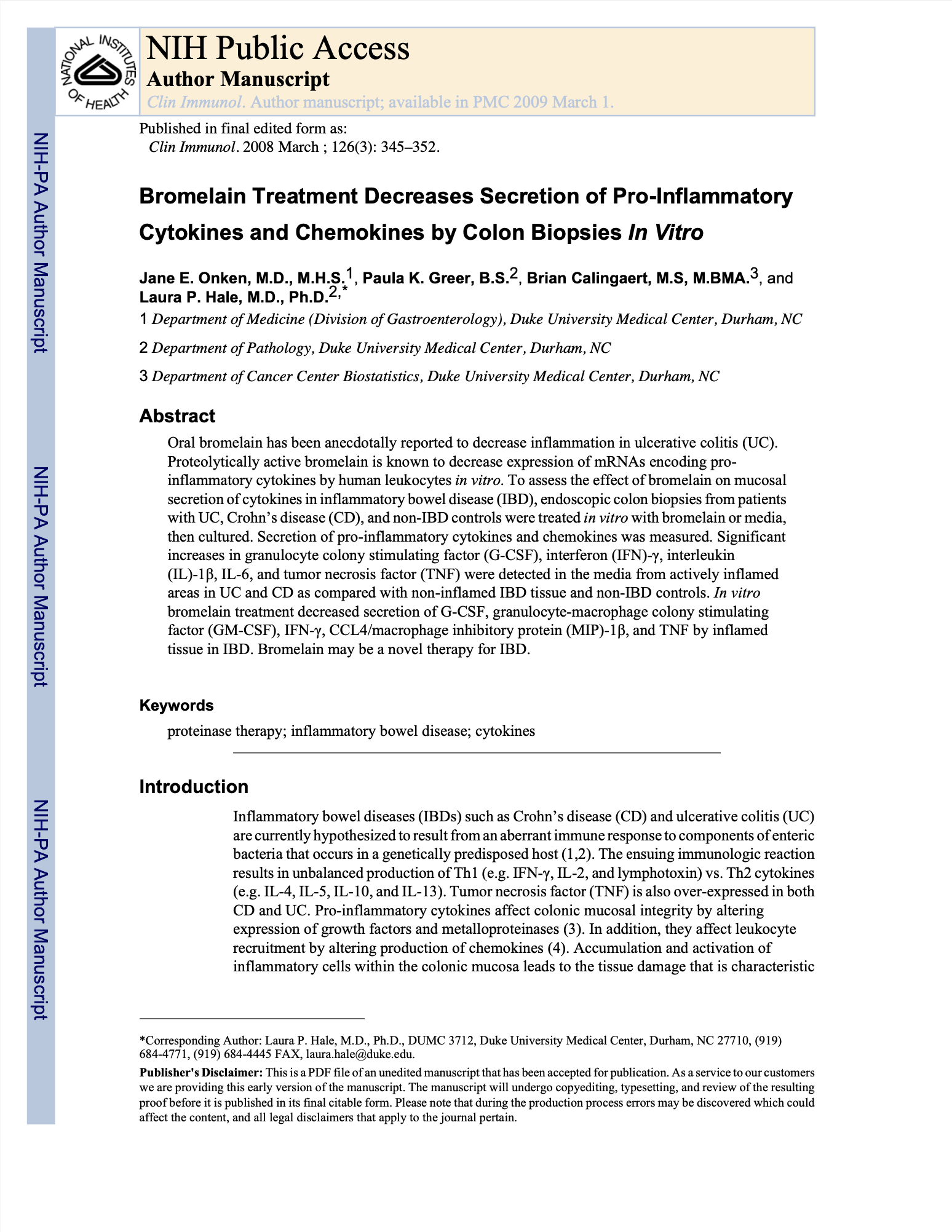 Featured image for “Bromelain Treatment Decreases Secretion of Pro-Inflammatory Cytokines and Chemokines by Colon Biopsies In Vitro”