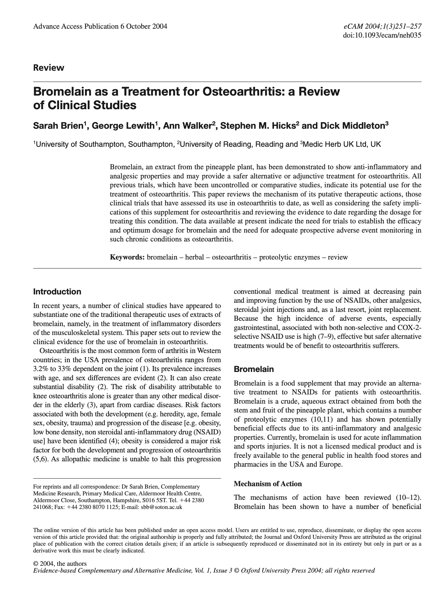 Featured image for “Bromelain as a Treatment for Osteoarthritis: a Review of Clinical Studies”