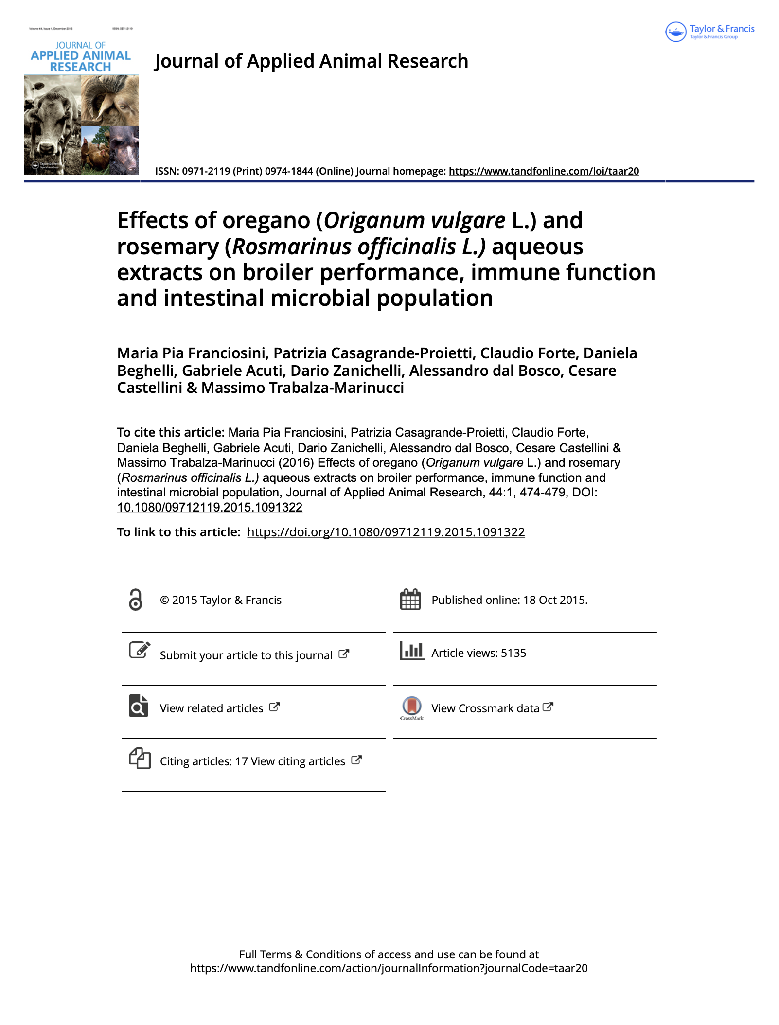 Featured image for “Effects of oregano (Origanum vulgare L.) and rosemary (Rosmarinus officinalis L.) aqueous extracts on broiler performance, immune function and intestinal microbial population”