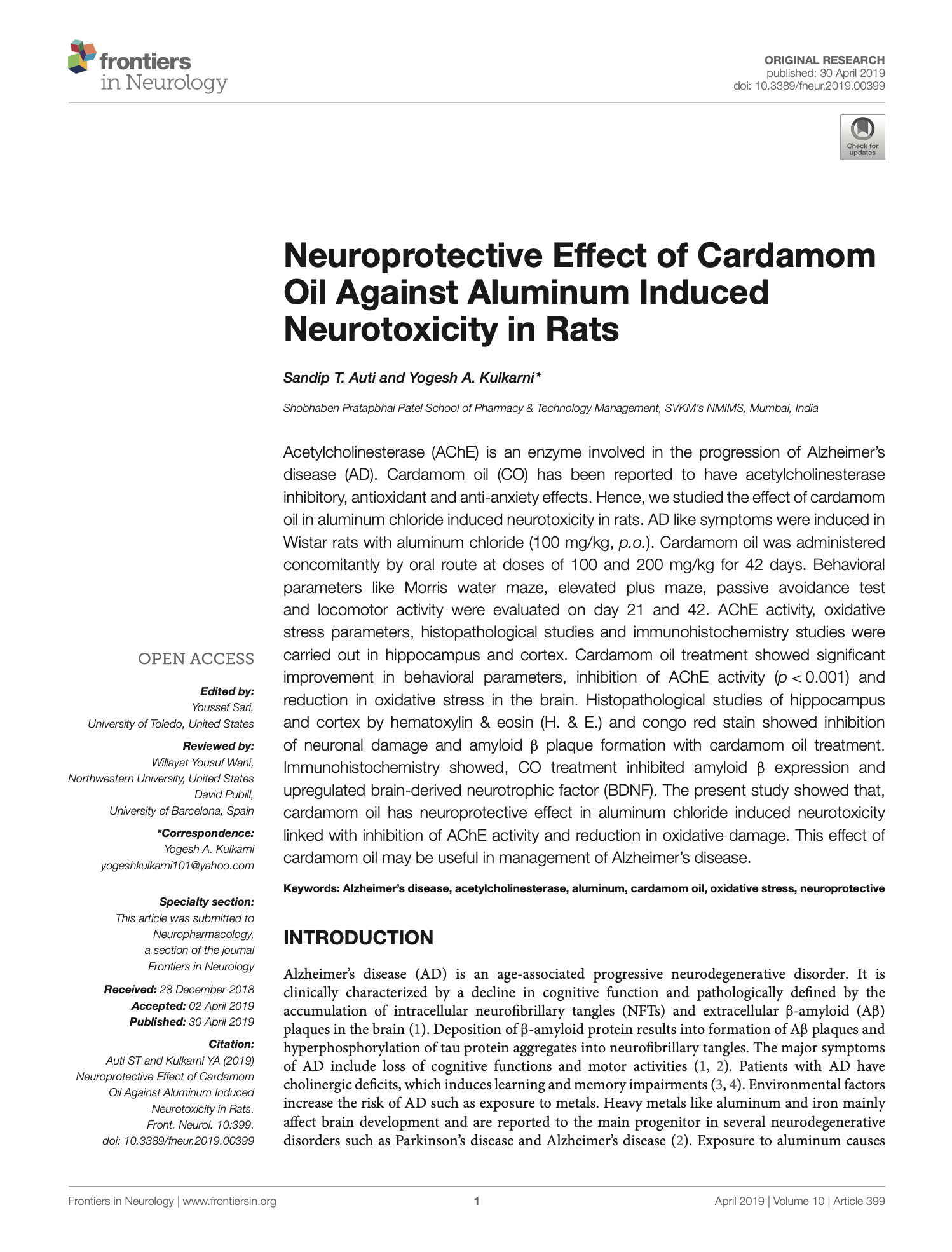 Featured image for “Neuroprotective Effect of Cardamom Oil Against Aluminum Induced Neurotoxicity in Rats”