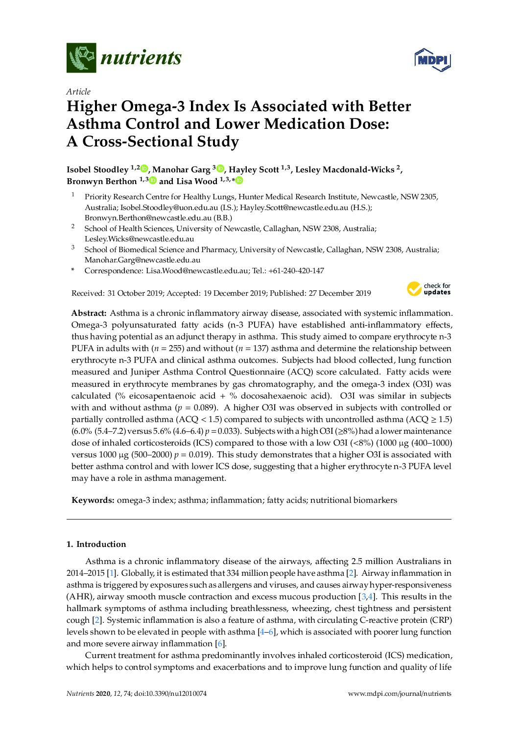Featured image for “Higher Omega-3 Index Is Associated with Better Asthma Control and Lower Medication Dose: A Cross-Sectional Study”
