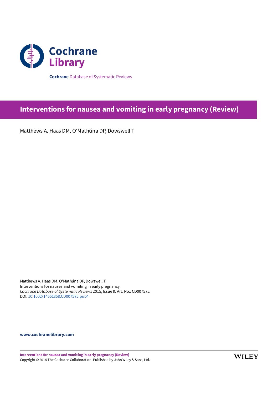 Featured image for “Interventions for nausea and vomiting in early pregnancy”