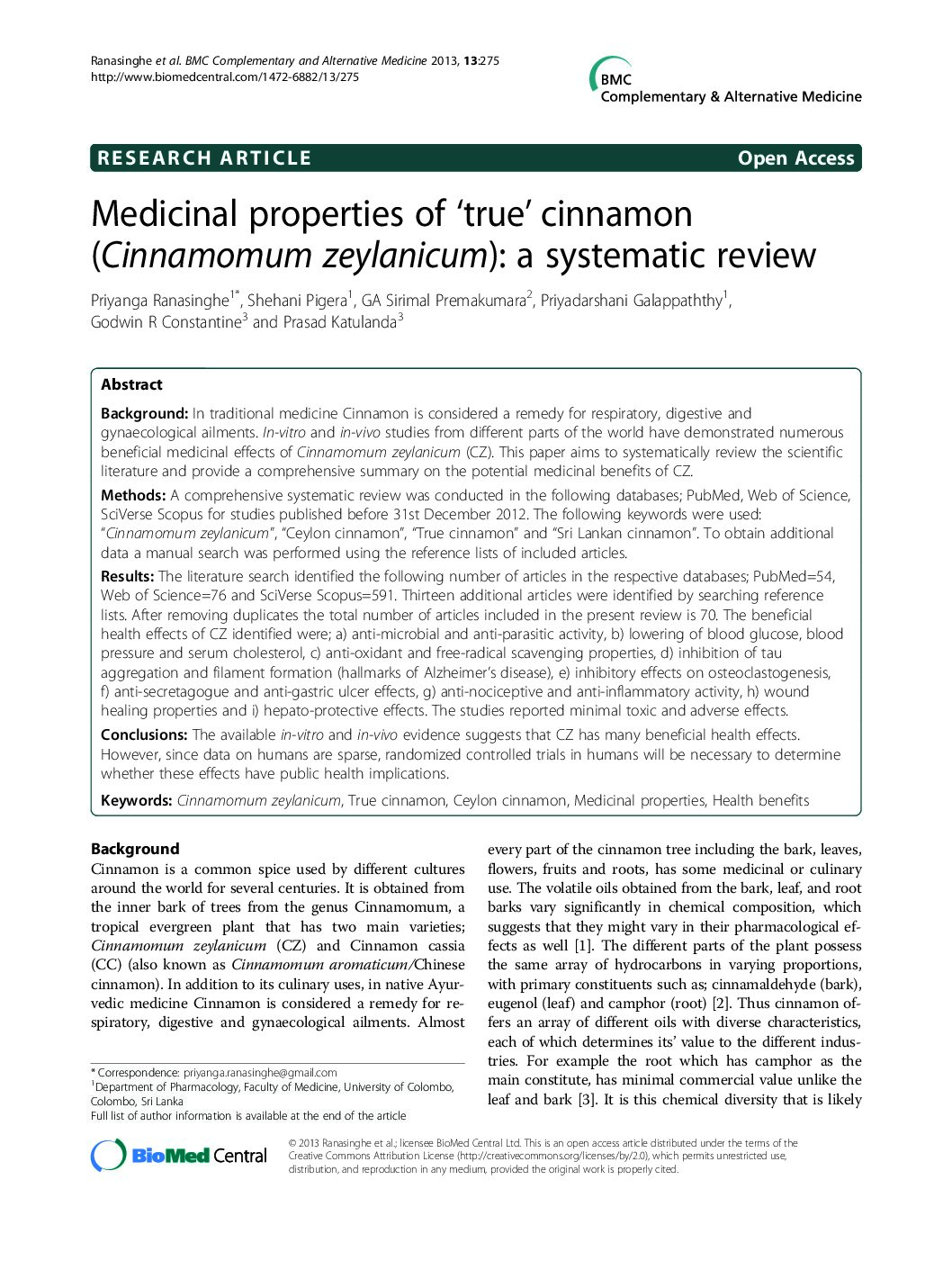 Featured image for “Medicinal properties of‘true’ cinnamon (Cinnamomum zeylanicum): a systematic review”
