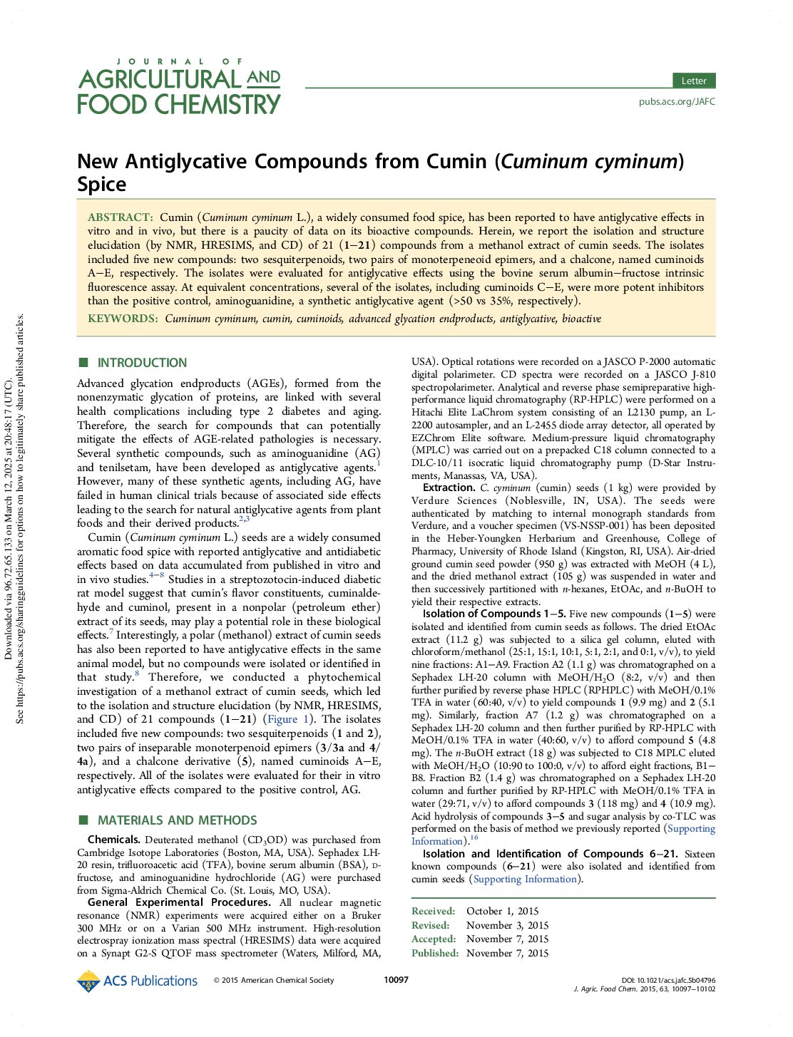 Featured image for “New Antiglycative Compounds from Cumin (Cuminum cyminum) Spice”