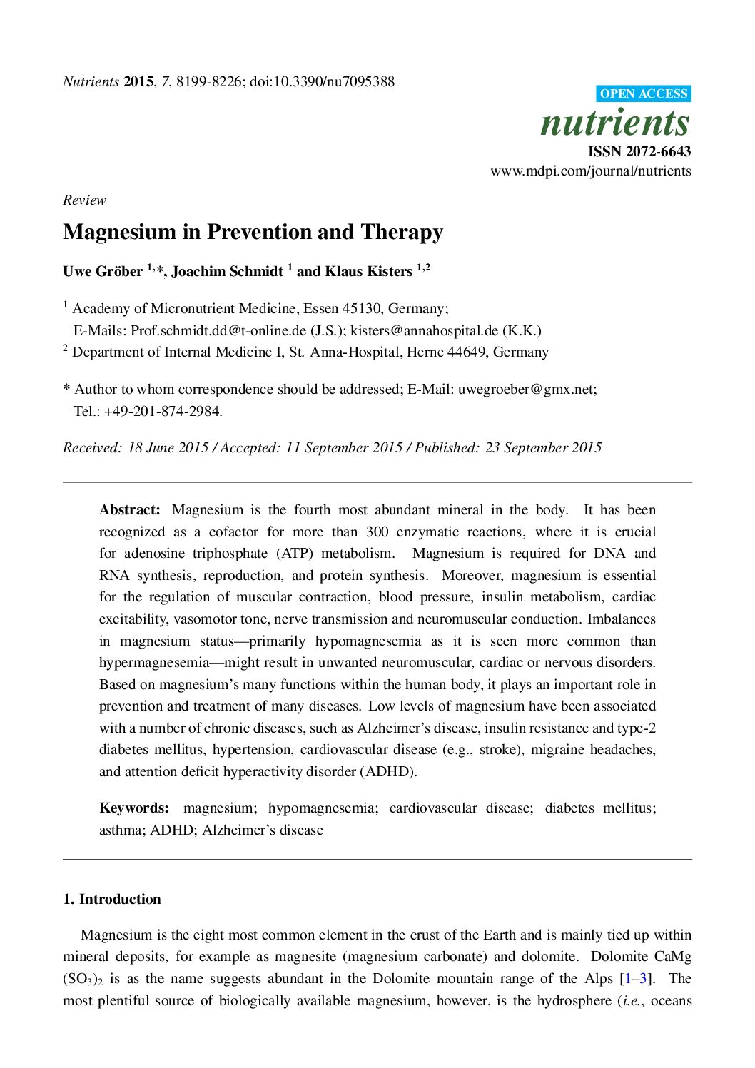 Featured image for “Magnesium in Prevention and Therapy”