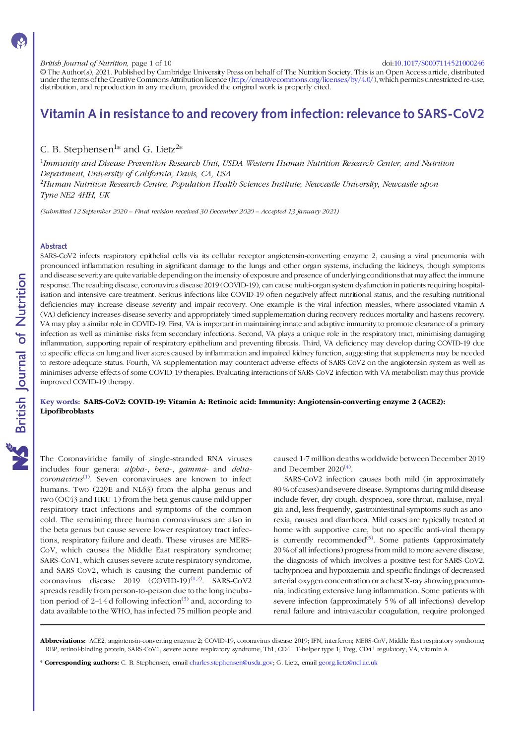 Featured image for “Vitamin A in resistance to and recovery from infection, relevance to SARS-CoV2”
