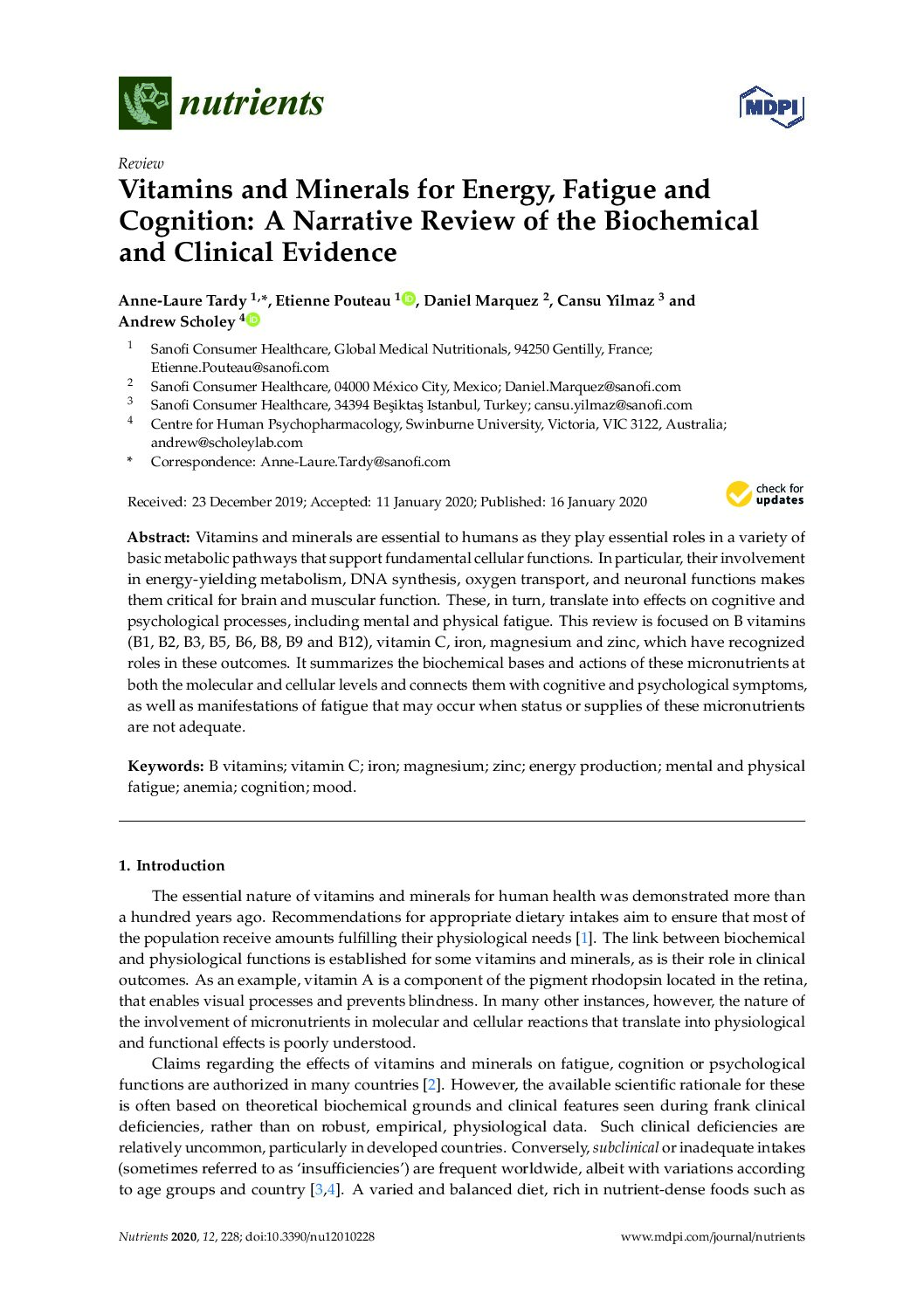 Featured image for “Vitamins and Minerals for Energy, Fatigue and Cognition: A Narrative Review of the Biochemical and Clinical Evidence”